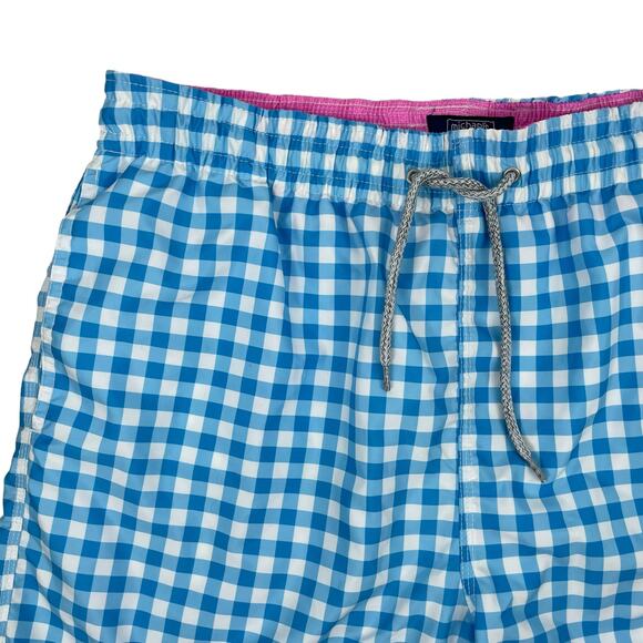 Michaels Swimwear Gingham Check Swim Trunk Shorts Blue White Size L - Picture 3 of 9